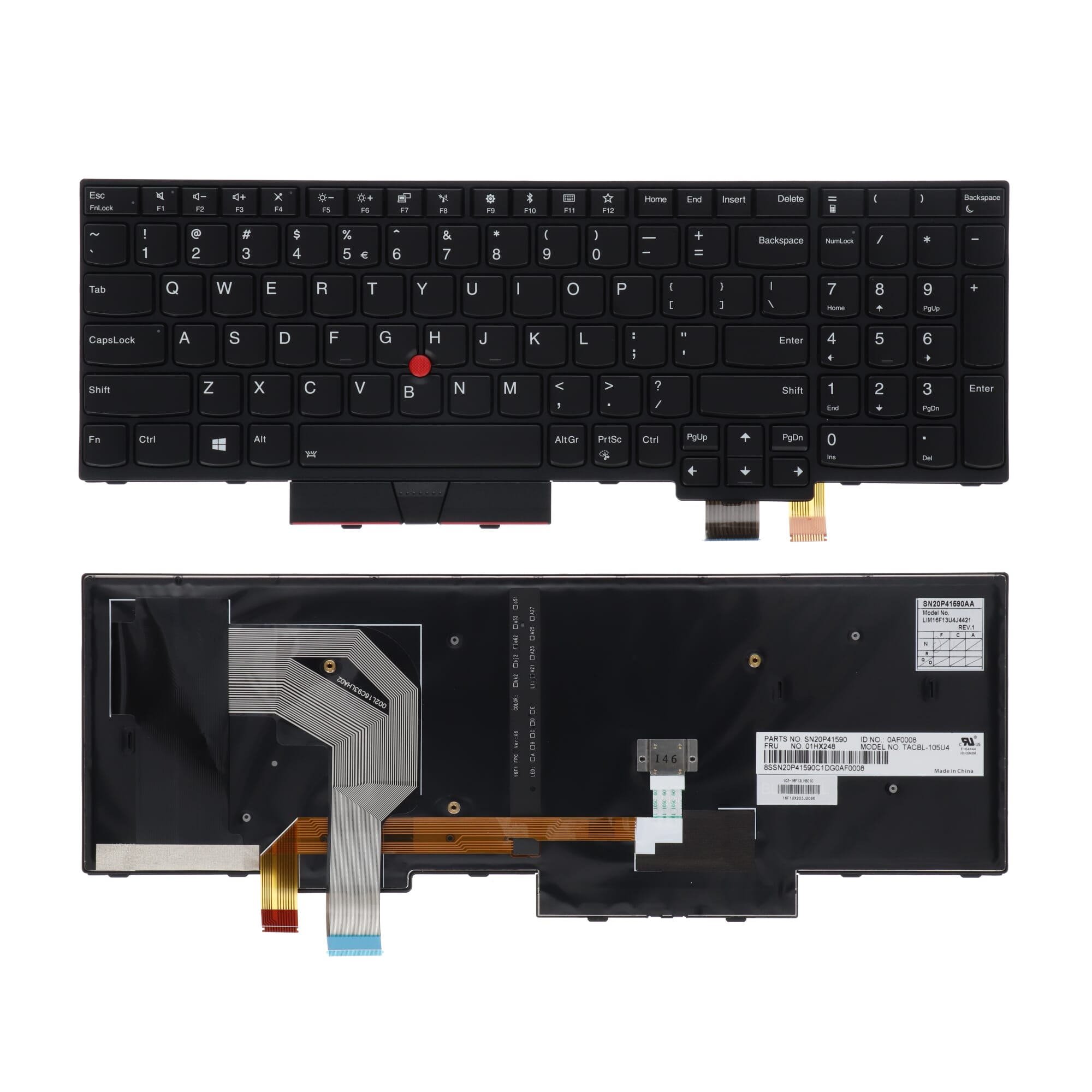 Lenovo Laptop Tastatur Qwerty US, Hintergrundbeleuchtung - Schwarz