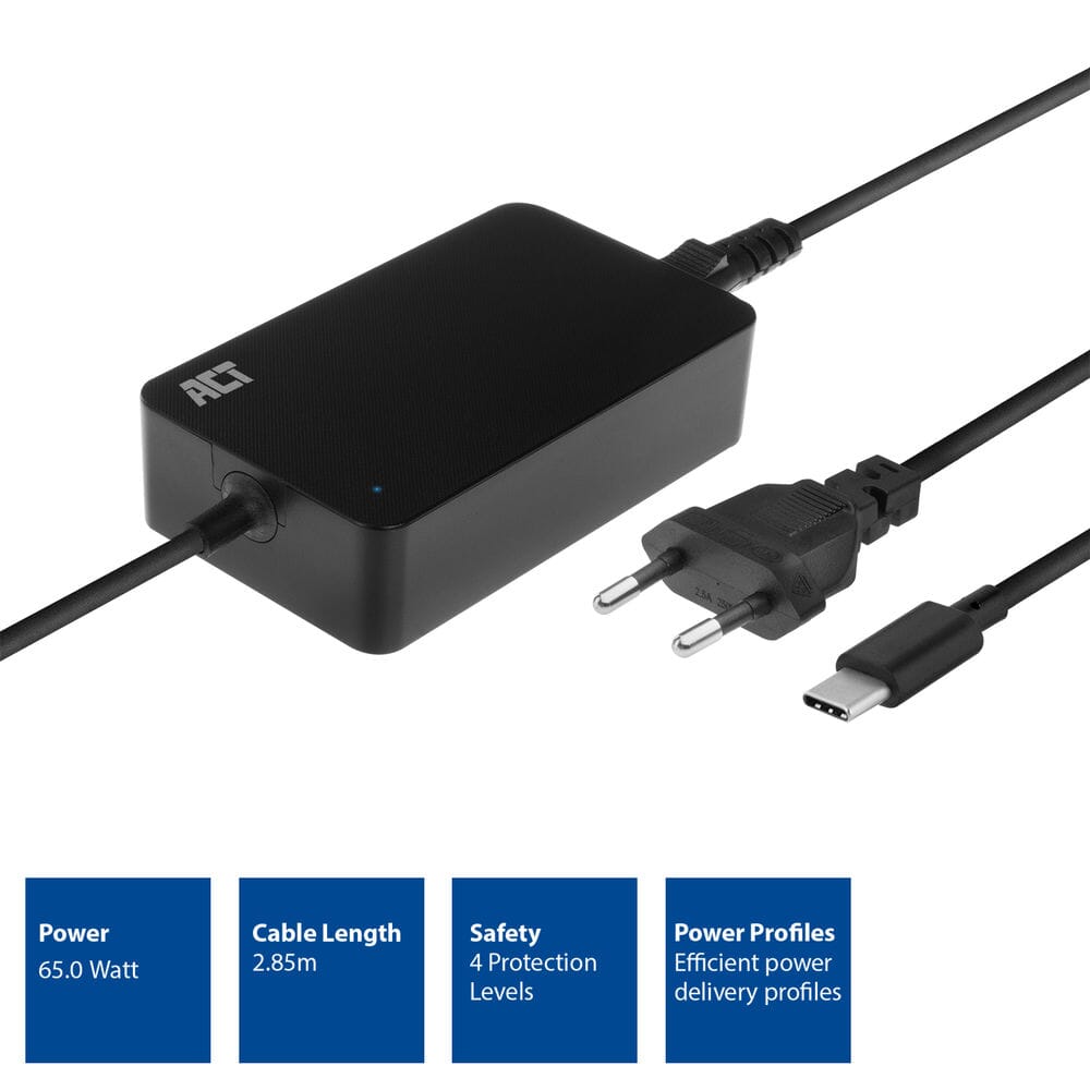 ACT USB-C laptoplader met Power Delivery profielen 65W