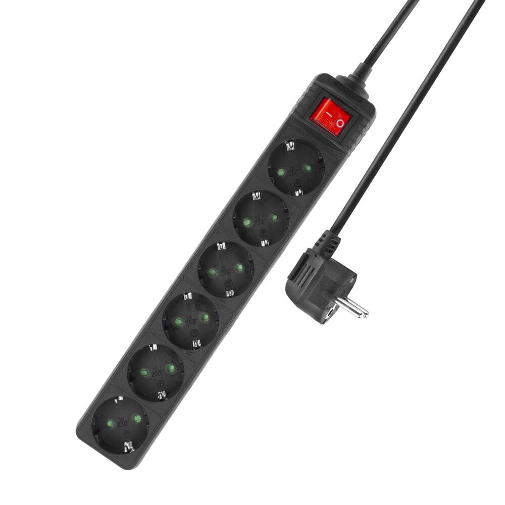 ACT Steckdosenleiste mit Leuchtschalter, 6 Steckdosen, 3 m