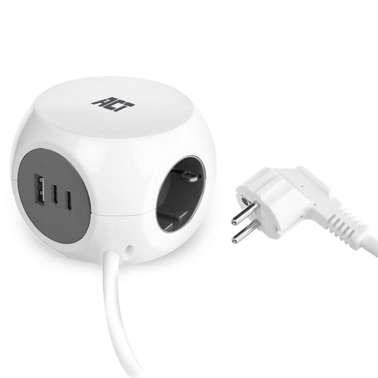 ACT Power Steckdosenleiste Würfel mit 3 Steckdosen (Typ F), 30W PD